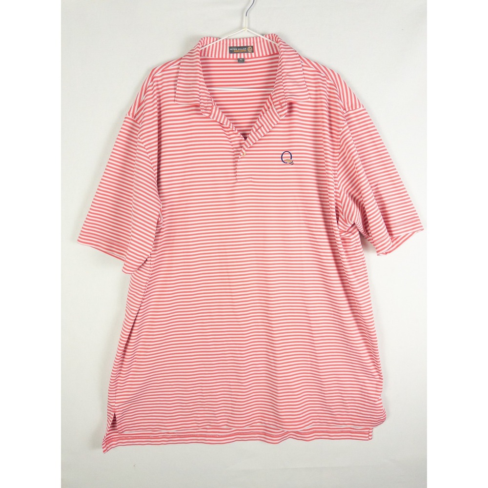 Peter Millar Summer Comfort Striped Golf Polo Mens XL Coral White Quail Hollow
